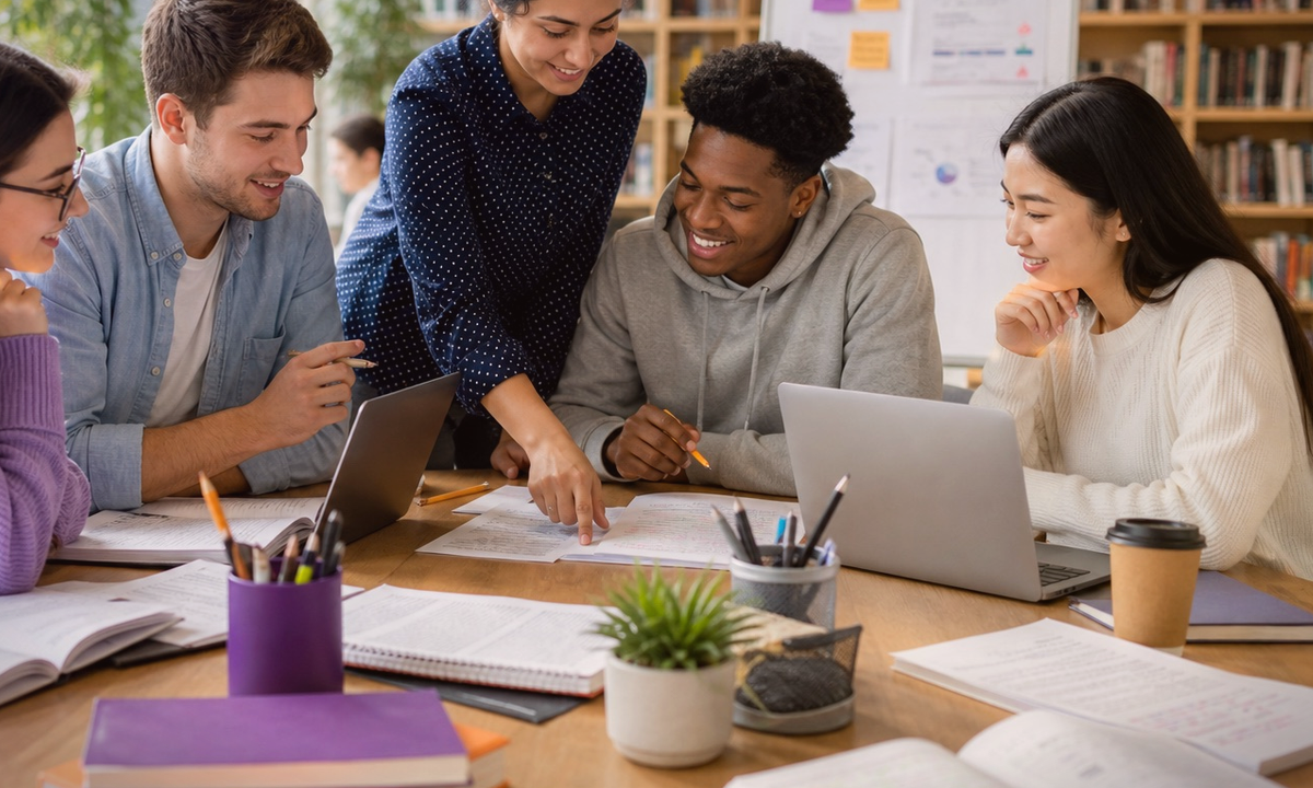 Modern study desk illustration for 7 ways to become a better college reader