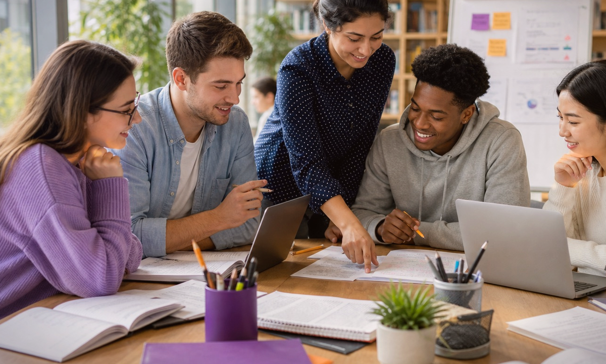 Modern study desk illustration for experts advice: how to get your college application noticed