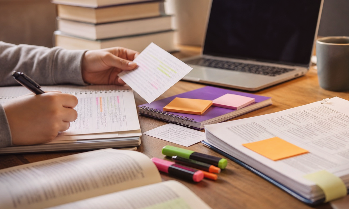 Modern study desk illustration for how to write a perfect essay introduction: step-by-step guide