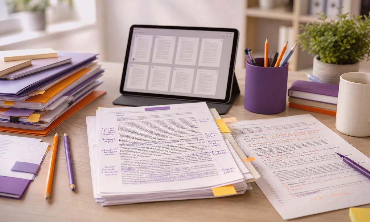 Modern study desk illustration for style and substance: a handy guide to writing college essays