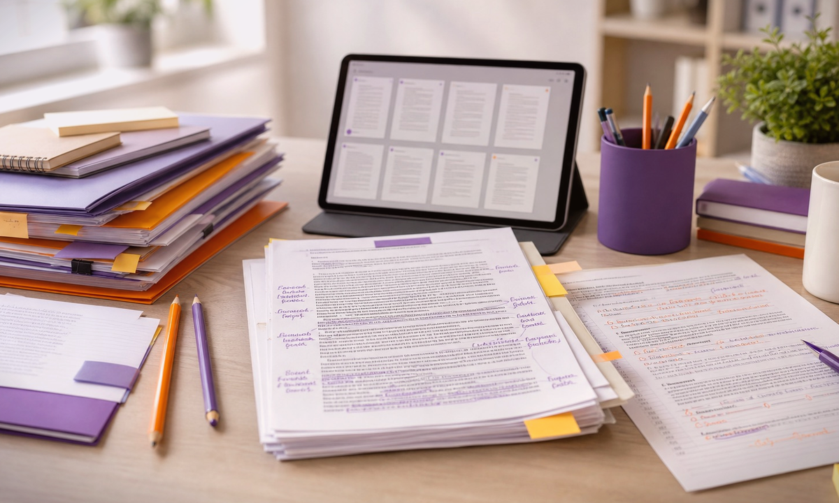 Modern study desk illustration for things students know all about exams but little of the world