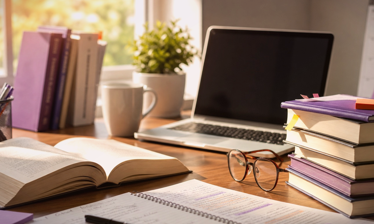 Modern study desk illustration for to-do list for students starting classes in the spring