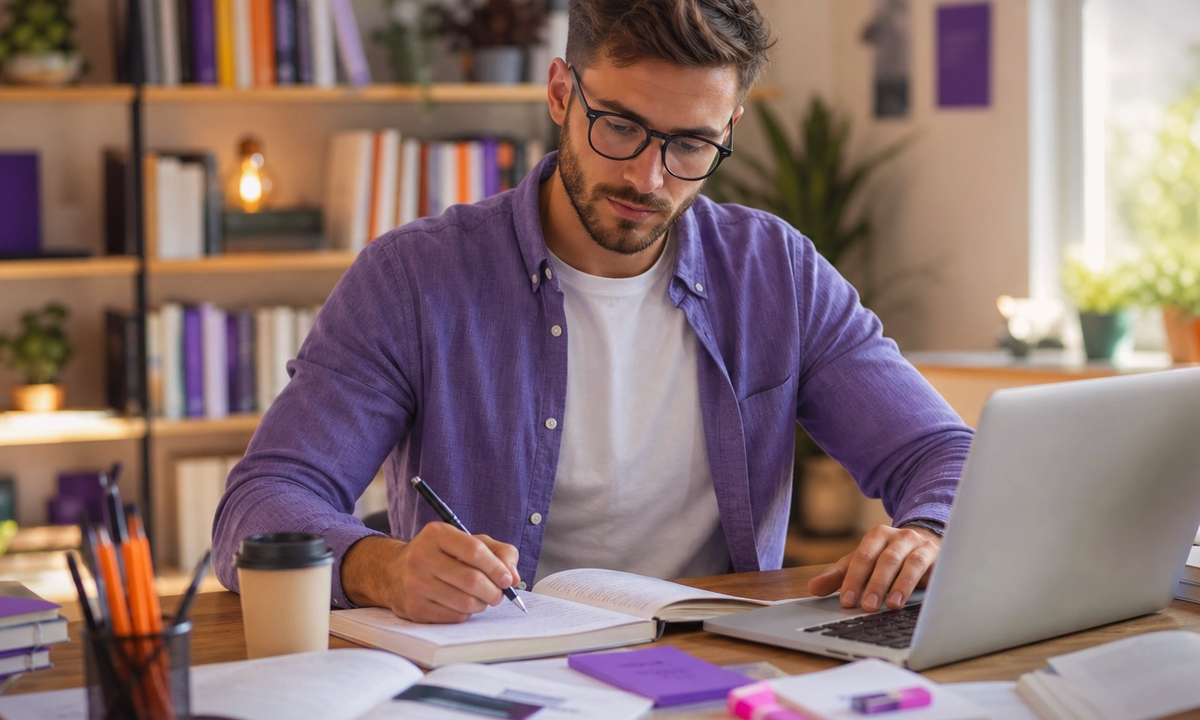 Modern study desk illustration for what makes a writer: the truth about creative writing