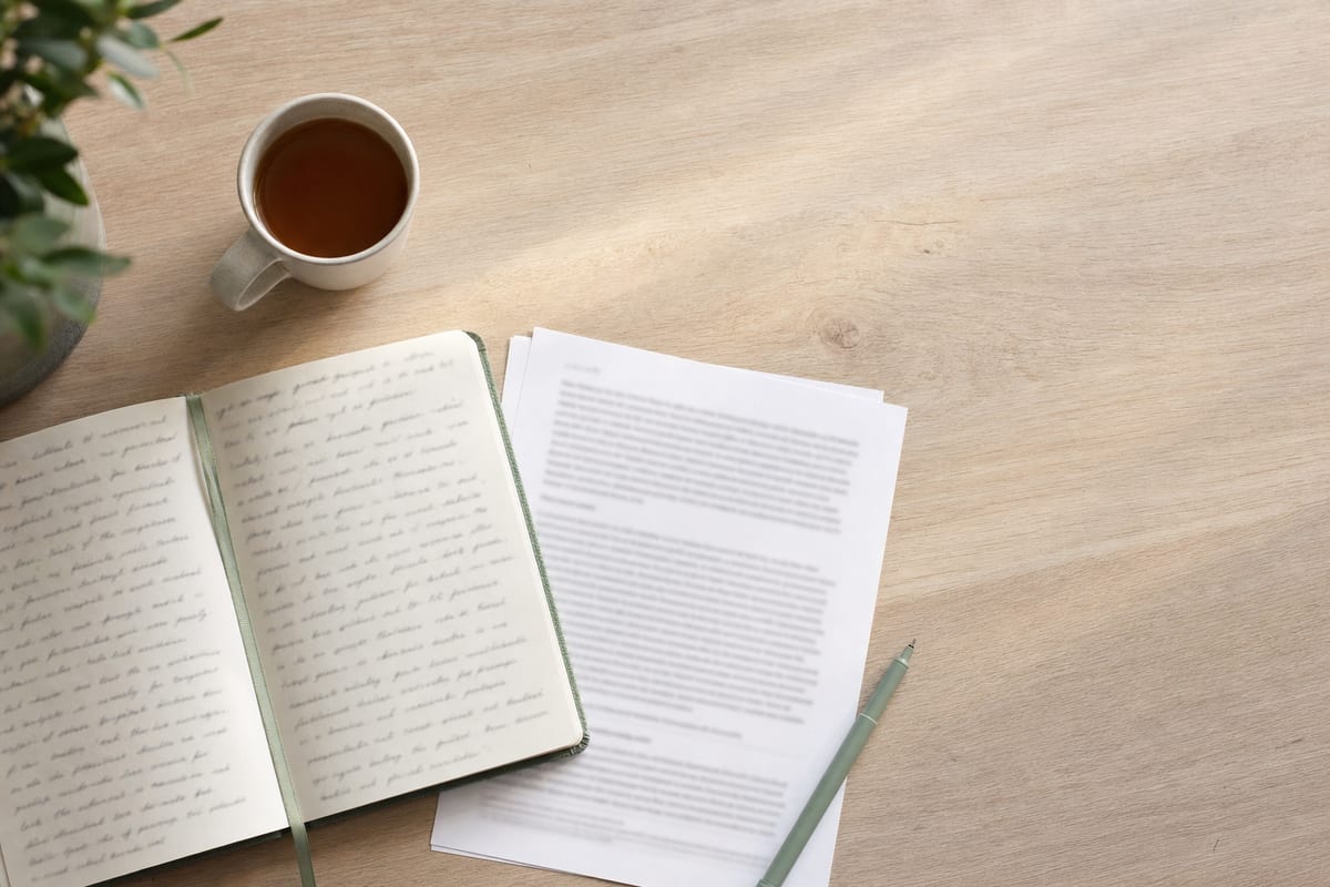 Article Critique — open notebook with handwritten notes