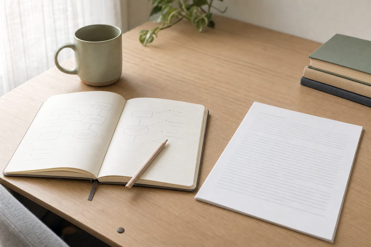 Comparison Essay — open notebook with a short outline in pencil