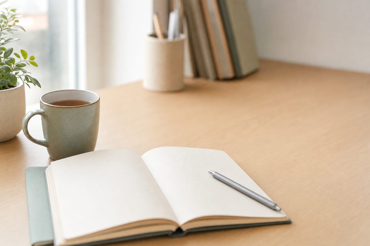 Contact BestEssays Support — tidy desk with an open notebook, a mug of tea and a small plant by the window
