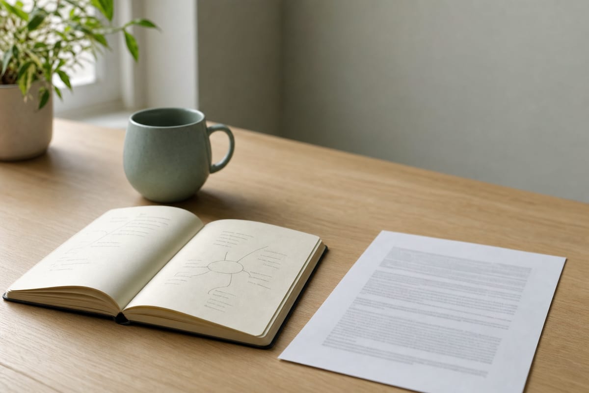 Definition Essay — open notebook with a short outline in pencil