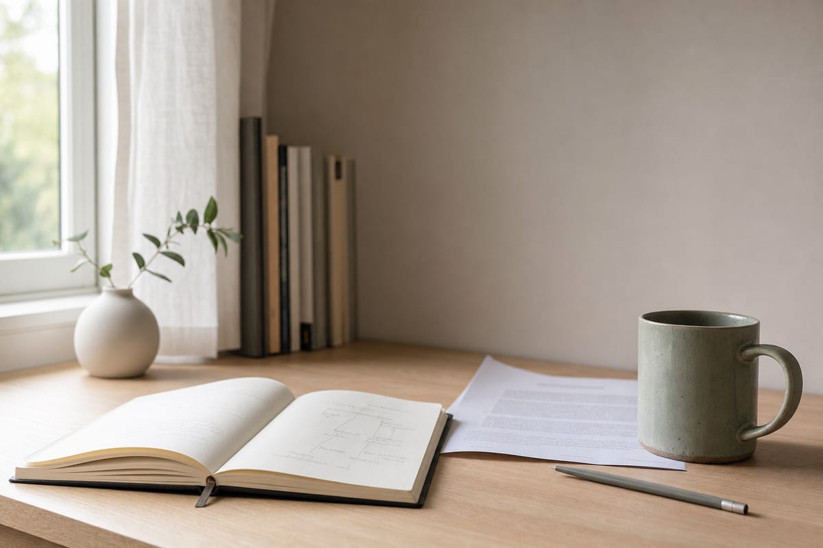Humanities Essay — open notebook with a short outline in pencil
