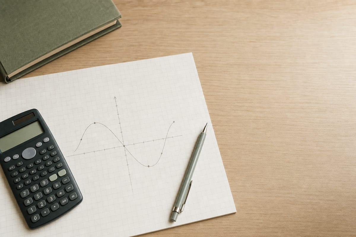 Math Problem — graph paper with a hand-plotted curve, a scientific calculator and a mechanical pencil