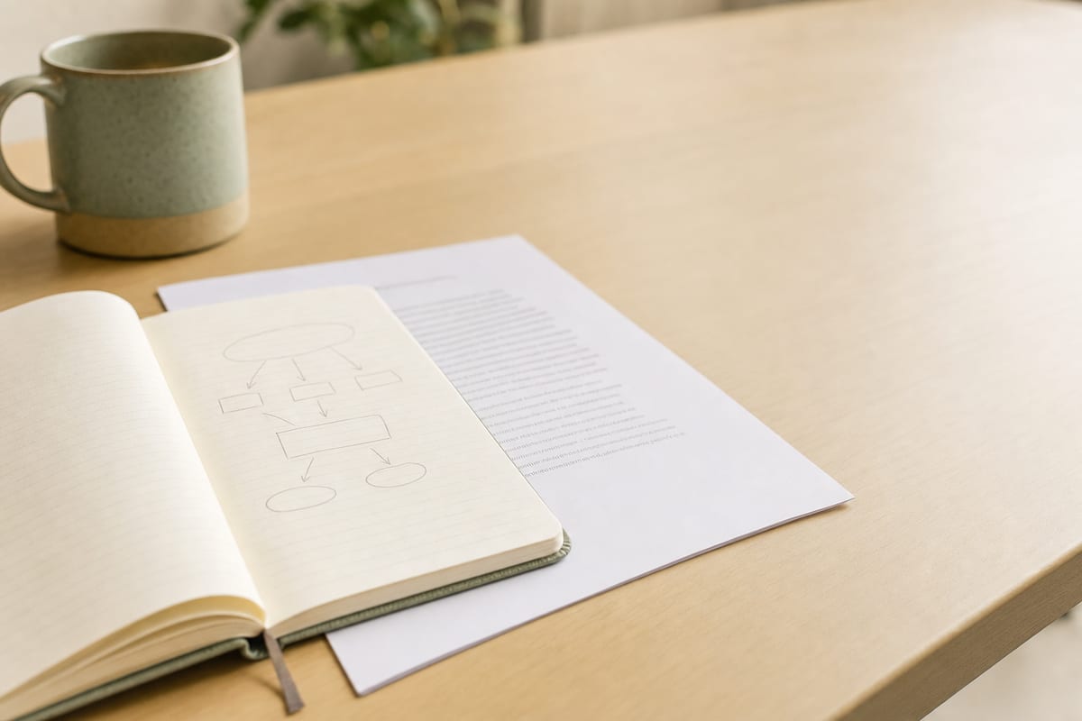 Personal Experience Essay — open notebook with a short outline in pencil