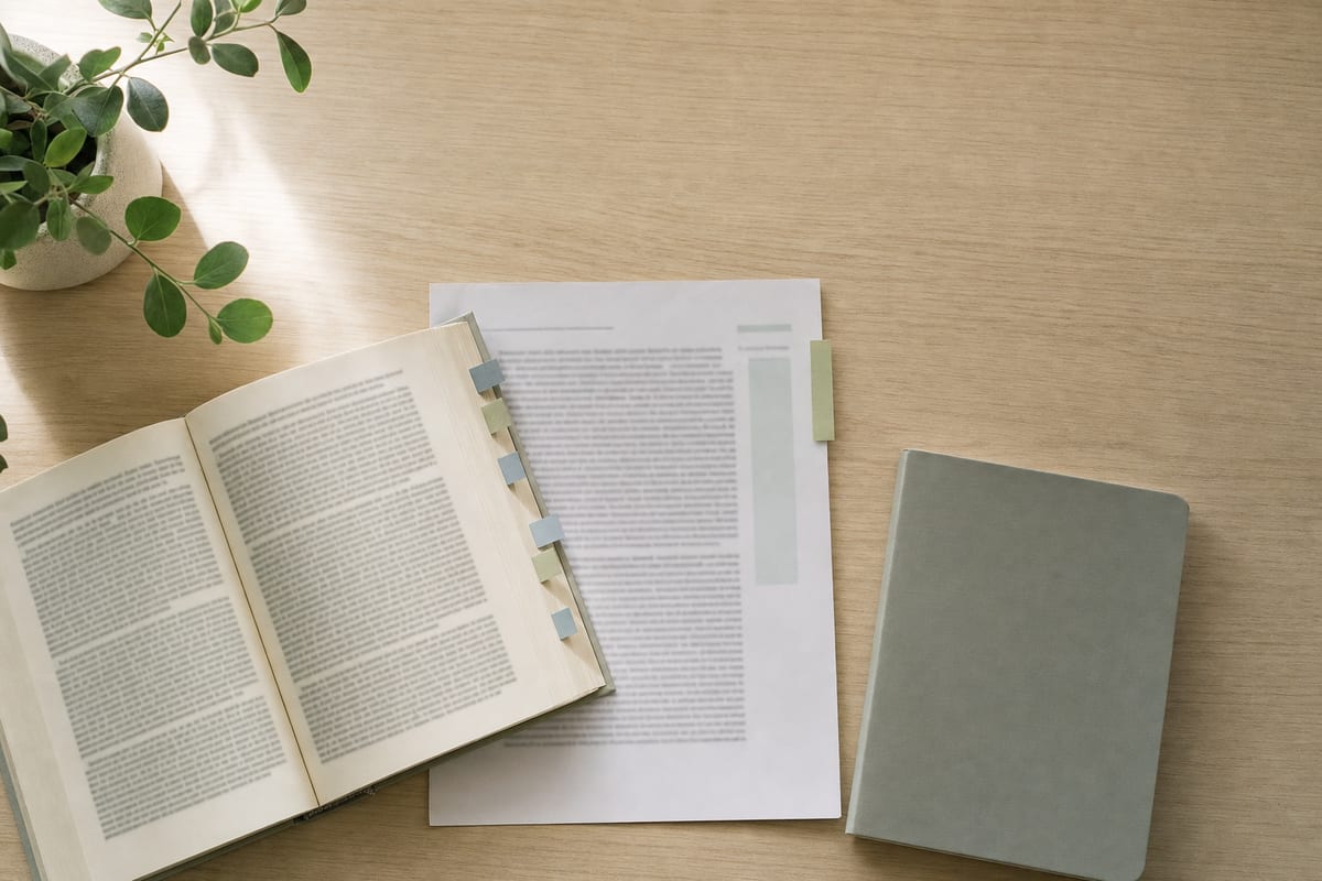 Politics — legal casebook open with sticky tabs, a printed statute page and a plain notebook
